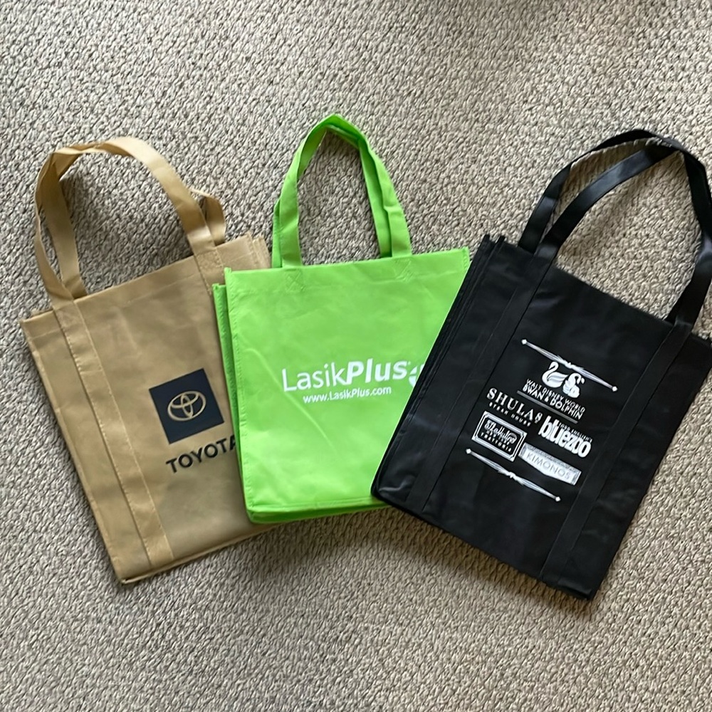 Bundle of 3 Reusable Sturdy & Boxy Tote Bags - Toyota, Lasik Plus, Disney Resort